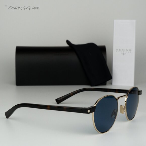 BRAND NEW Saint Laurent SL707 004 Gold Havana Blue Oval Unisex Sunglasses - Picture 4 of 10